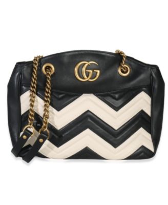 Black White Matelasse Medium GG Marmont Chain Tote