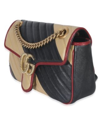 Black Beige Matelasse Calfskin Torchon Small Marmont Shoulder Bag