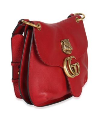 Red Cellarius Calfskin Feline GG Marmont Flap Shoulder Bag