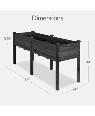 72x23x30in Elevated Wood Raised Garden Bed Planter Box with Divider Panel