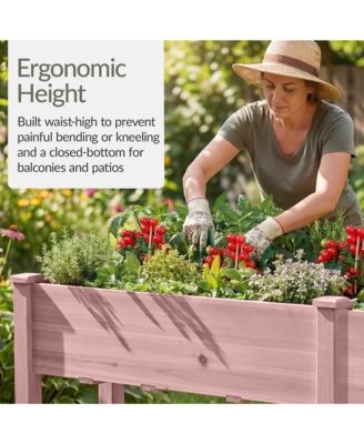  Raised Garden Bed, Elevated Wood Planter Box for Patio w/ Divider Panel