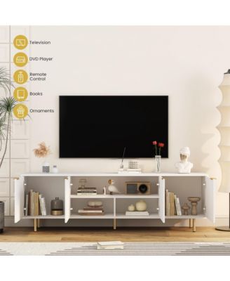 Modern Fluted TV Cabinet for 55+ Inch TV, Media Console Entertainment Center with 4 Storage Cabinets and Metal Handles for Living Room