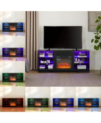 58" Electric Fireplace TV Stand, LED Media Console for 32-62 Inch TVs with USB Charging Port, Modern Entertainment Center for Living Room