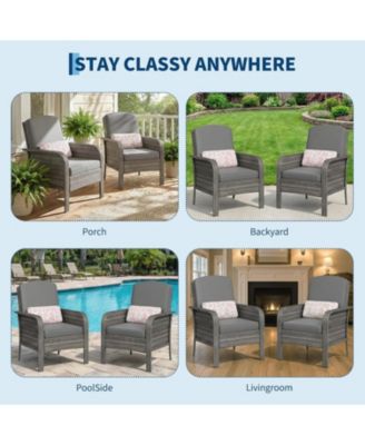 2-Piece All-Weather PE Wicker Patio Set with High Back Chairs and Cushions