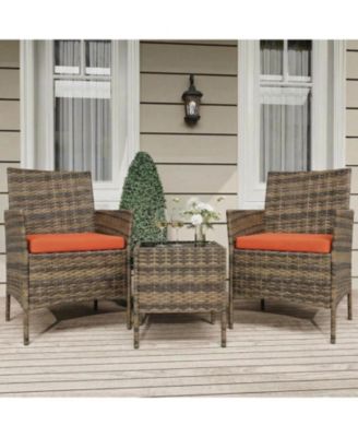 3-Piece Rattan Conversation Set with Tempered Glass Table