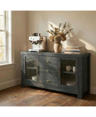 54.4" Buffet Sideboard Cabinet, Wood Storage with 2 Glass Doors & 3 Drawers, Coffee Bar & TV Stand for Living Room, Kitchen, Dining Room