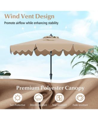 9 ft Patio Umbrella with Push-Button Tilt Crank Handle and Ruffled Edge Design
