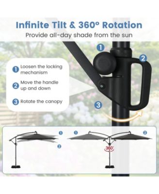 10 ft Solar Offset Umbrella with 96 LED Lights 9 Modes Weighted Base and 360 Rotation