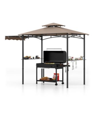 11 x 5 ft Grill Gazebo with Extended Side Awning Double-Tier Vented Top and Shelves