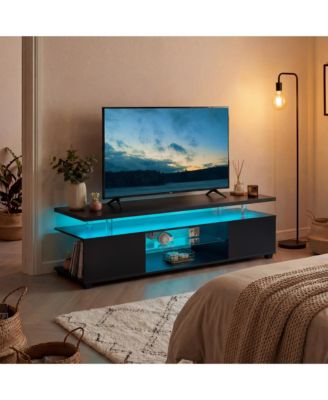 LED TV Stand with Ambient Lighting for 60" TVs, Modern Media Console with Large Side Storage Cabinet and Open Display Shelf for Living Room