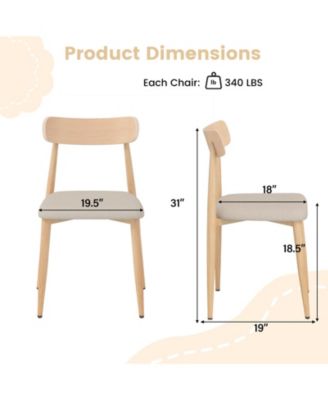 Modern Upholstered Dining Chairs Set of 2 Linen Fabric Mid-Century Modern Accent Armless Chair w/ Wood-Like Metal Legs