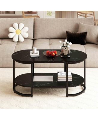 Coffee Table Marble Top with Open Storage Shelf