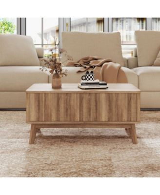 Wooden Coffee Table Fluted Lift Top Design