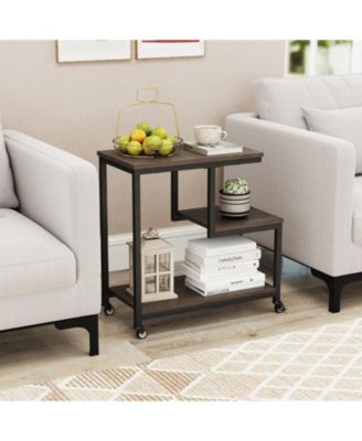 3 Tier G Shaped Side Table Mobile End Table with Storage