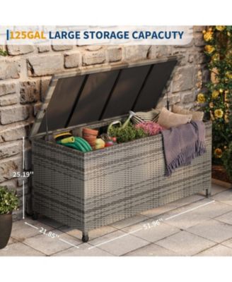 125 Gallon Large Waterproof PE Rattan Deck Box with Wheels