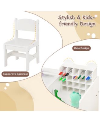 Kids Art Table and Chair Set with Paper Roll Holder and Cabinet