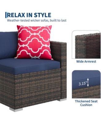 5-Piece All-Weather Wicker Patio Sectional Sofa Set with Ottoman and Glass Table