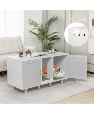 Cat Litter Box Enclosure Hidden Cat Washroom w/ 2 Doors