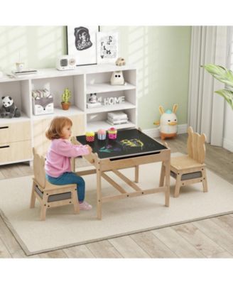 Kids Table and Chairs Set with Reversible Whiteboard Top