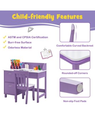 Kids Wooden Writing Desk Set with Drawer and Storage Cabinet