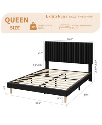 Velvet Bed Frame, Vertical Channel Tufted Headboard, Height Adjustable, Upholstered Platform Bed
