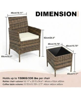 3-Piece Rattan Patio Furniture Set, 2 Chairs and Coffee Table, Gradient