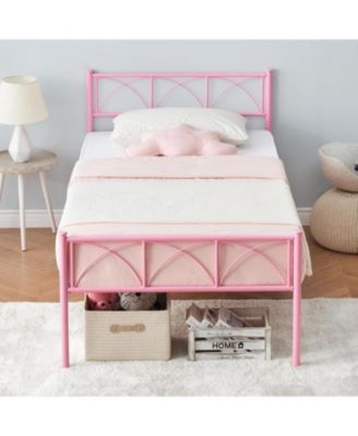 Twin Metal Bed Frame with Headboard, 12.2" H Steel Slats,No Box Spring