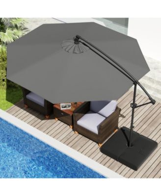 10 ft Cantilever Patio Umbrella with Infinite Tilt 360-Degree Rotation and Weighted Base