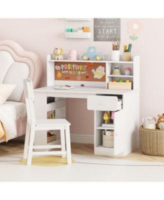 Kids Desk and Chair Set with Hutch and Side Storage Shelf