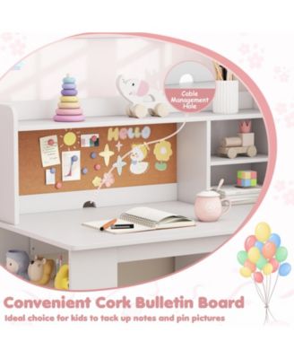 Kids Desk and Chair Set with Hutch and Side Storage Shelf