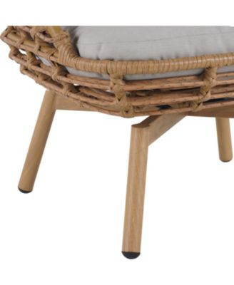Outdoor Wicker High-back Swivel Lounge Chair with Teak Finished Leg, Faux Rattan and Cushion