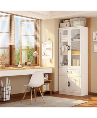 4-Shelf Wood Standard Bookcase With Doors, Cabinet, Drawer