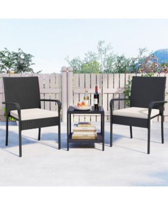 3 Piece Patio Furniture Set with Cushions and Glass Table