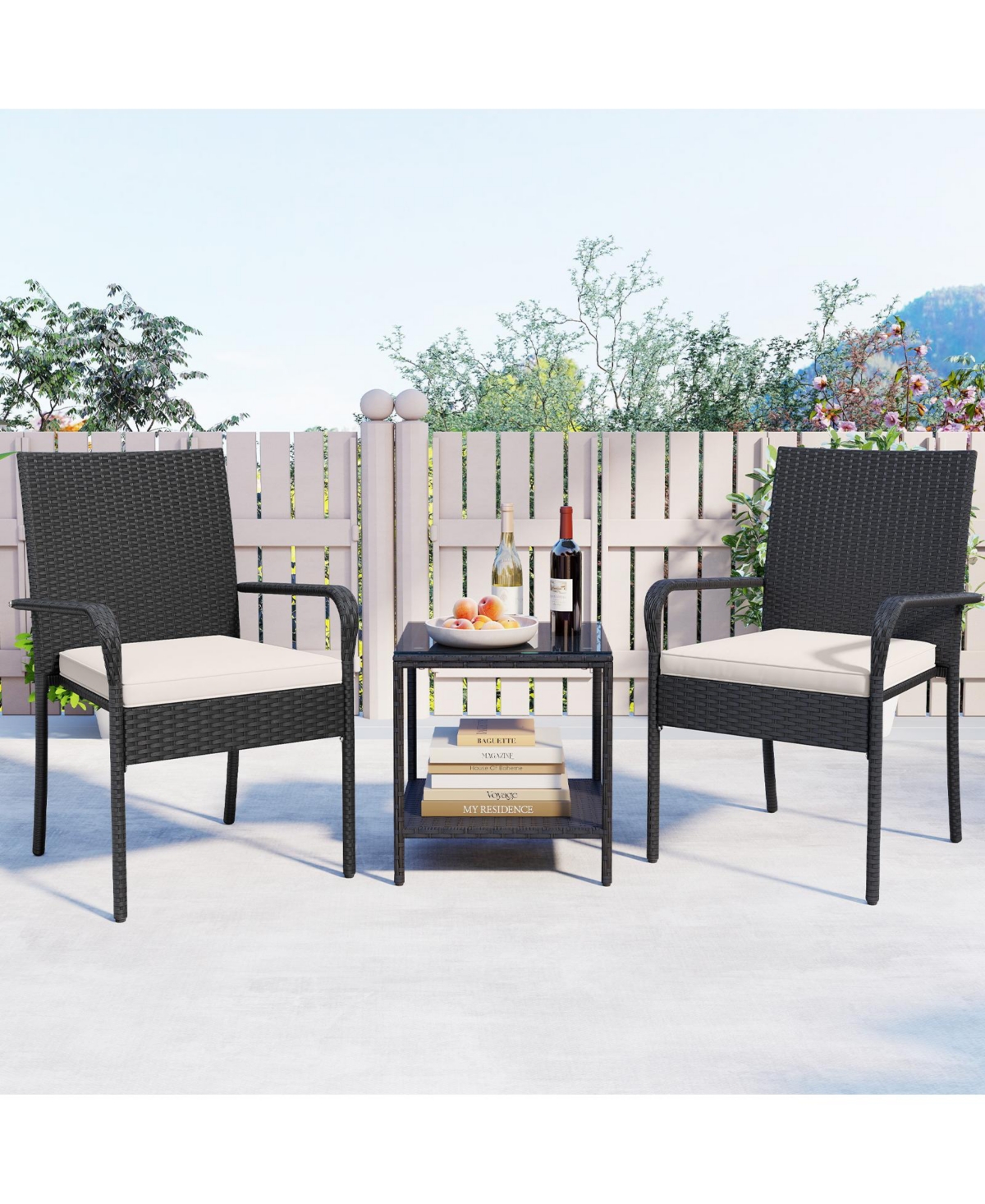 Sugift 3 Piece Patio Furniture Set with Cushions and Glass Table