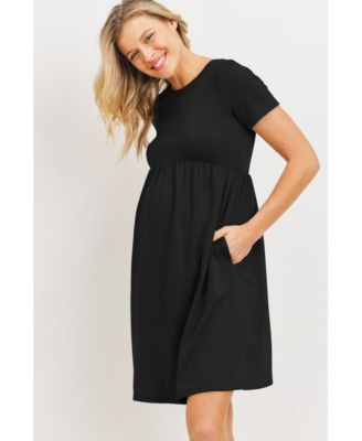 Maternity Crew Neck Empire Waist Mini T-Shirt Dress with Pockets