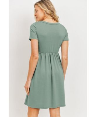 Maternity Crew Neck Empire Waist Mini T-Shirt Dress with Pockets