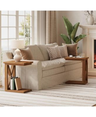 Solid Wood End Table Set of 2, 2-Tier C Shaped Side Table, Solid Wood Sofa Side Table, Simple Nightstand