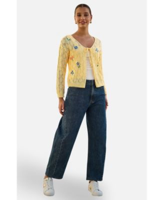Women's Embroidered Pointelle Cardigan