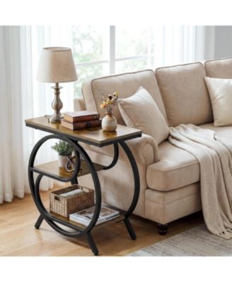 3-Tier Industrial End Table Set of 2, Rustic Brown and Black Side Table for Living Room, Small Rectangle Nightstand