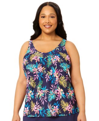 Plus Size Tropical Printed Underwire Tankini Top
