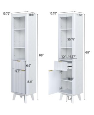 68" Tall White Storage Cabinet with Drawer, Door and Adjustable Shelves