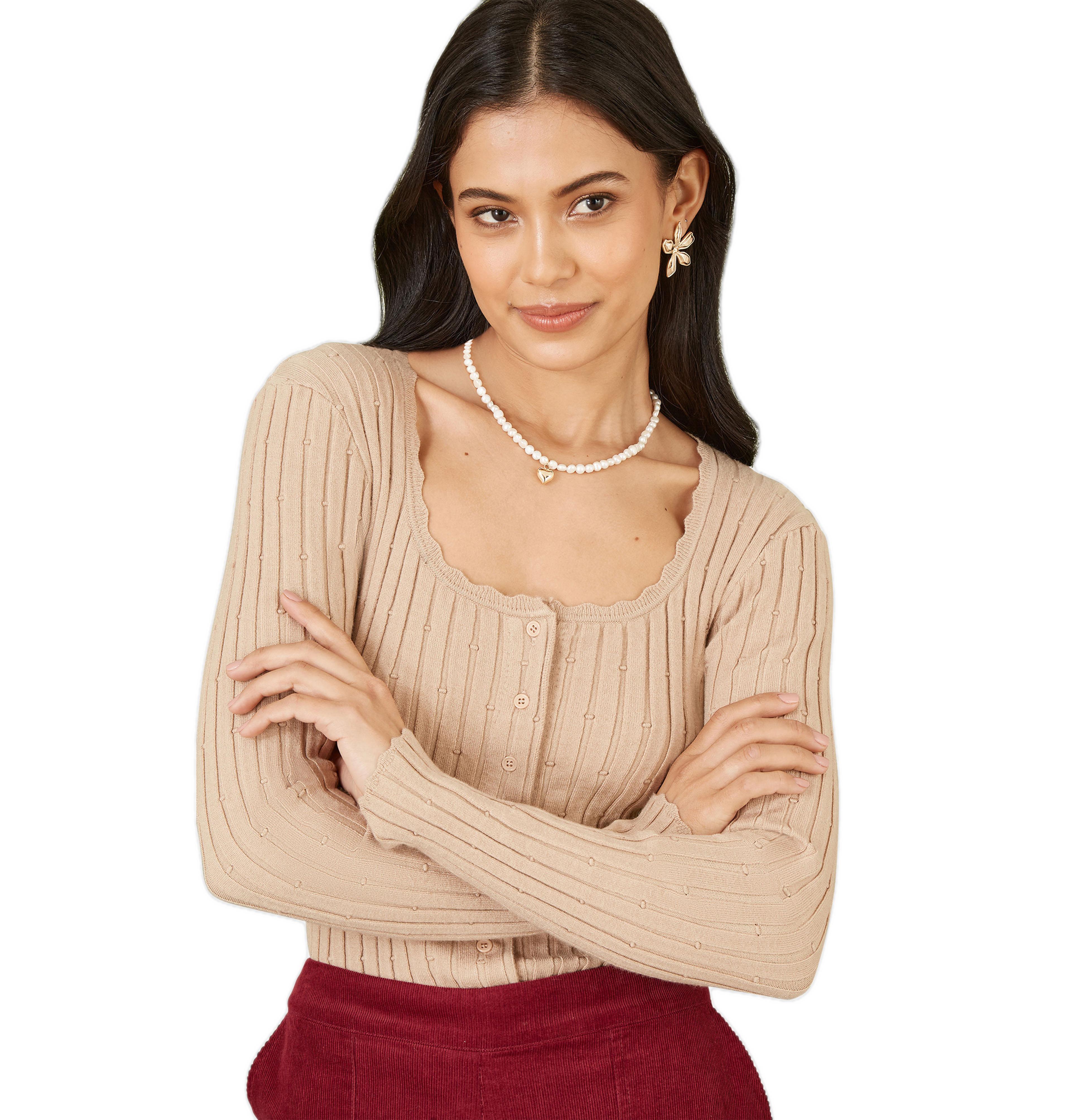 Yumi Women's Knit Fitted Rib Cardigan