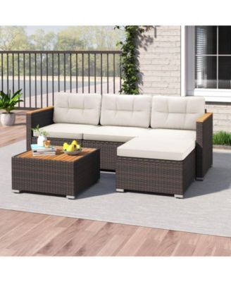 5 Piece Wicker Conversation Set with Cushions and Coffee Table