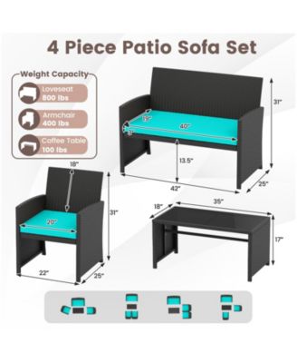 4 Piece Patio Furniture Set with Glass Table and Cushions