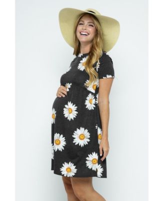 Maternity Womeen's Floral Empire Waist T-Shirt Dress with Pockets