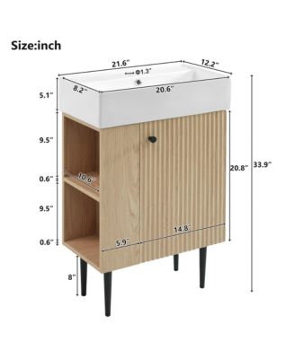 21.6" Wood Bathroom vanity, Combo Cabinet, Bathroom Storage Cabinet, Single Ceramic Sink, Left side storage