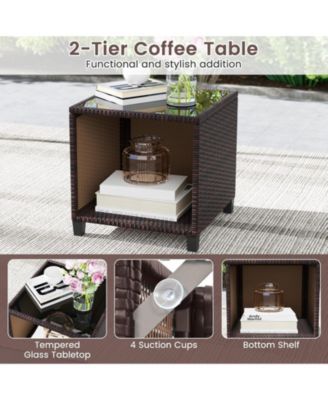 3 Piece Patio Wicker Sofa Set with Storage Coffee Table