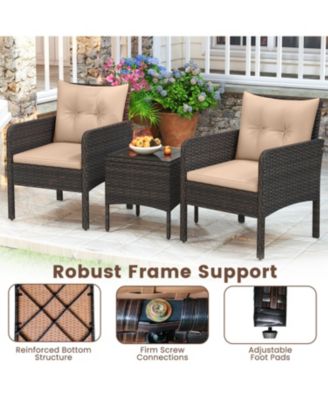 3 Piece Patio Wicker Furniture Set with Cushions for Balcony