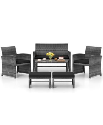 6 Piece Patio Sectional Conversation Set with PE Rattan Sofa