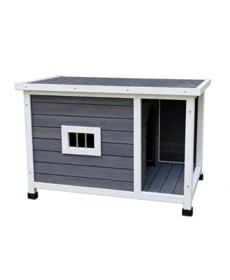 Outdoor Cat House with WP Roof Vent Windows Metal Support Gray Spacious Stylish Pet Shelter